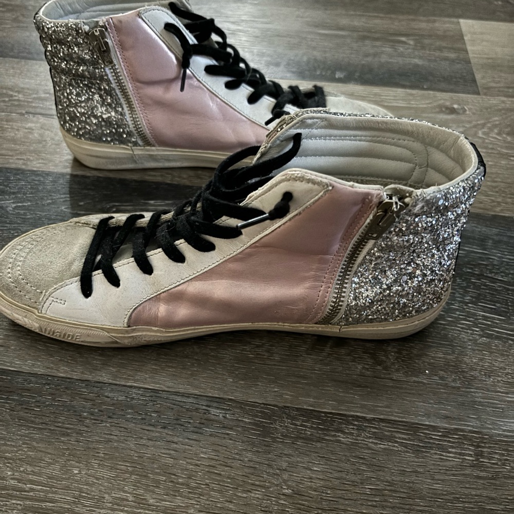 Golden Goose Slide Sneakers in Pink and Silver Glitter - Picture 2 of 3